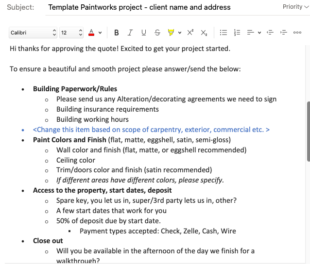 pre project email template example